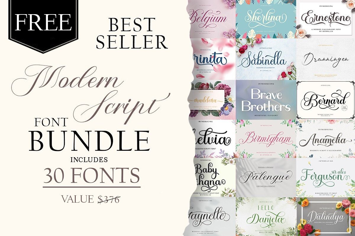 Get Modern Script Font Bundle for free[30 fonts valued at $376]