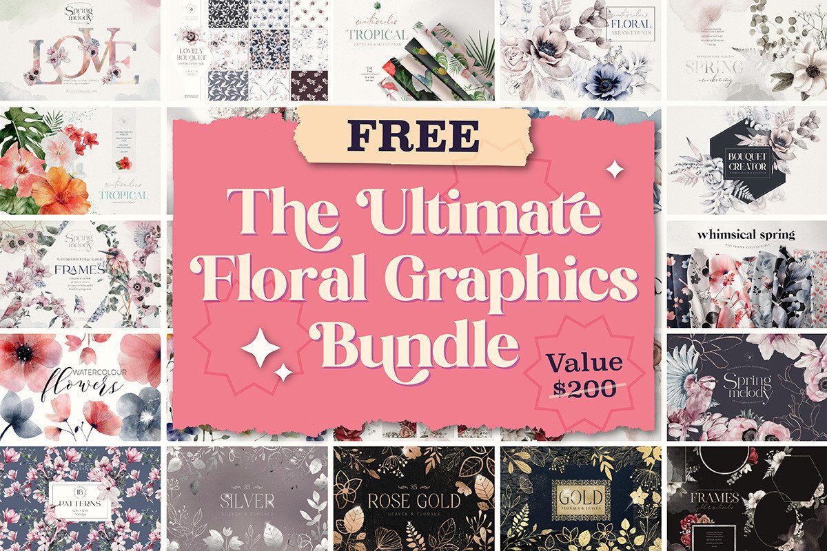 Get The Ultimate Floral Graphics Bundle for free[$205 -> Free]