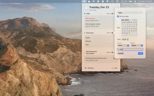 Limited time get Check the pending tasks content in the menu bar DuDuReminder for free[macOS][$29.99 -> Free]