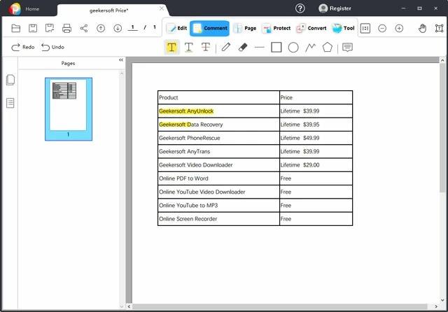 Limited time get PDF Document Editing Tool GeekerPDF for free[Windows][$39.99 -> Free]