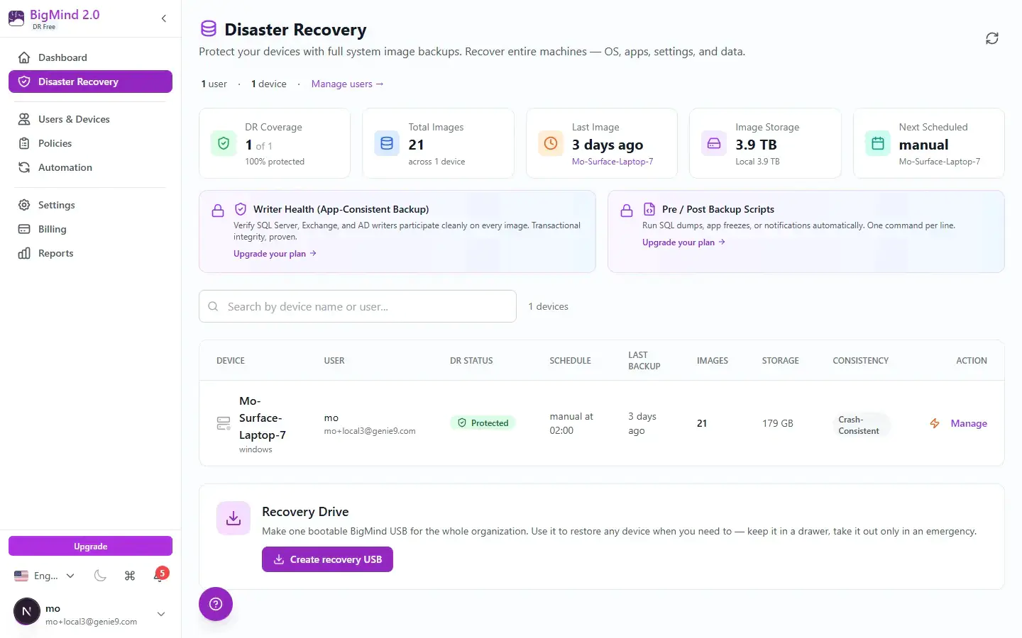 Data backup recovery tool BigMIND DR Local Basic — Free Giveaway (Worth $39.99)