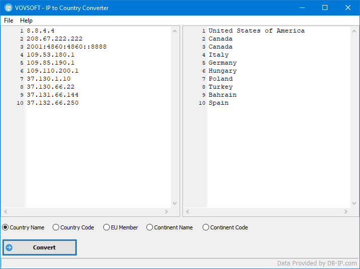 Convert IP Address to corresponding country Vovsoft IP to Country Converter — Free Giveaway (Worth $19.00)