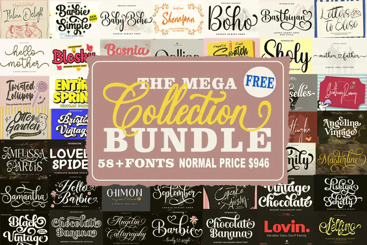 Font Bundle Mega Collection Font Bundle — Free Giveaway (Worth $135.14)