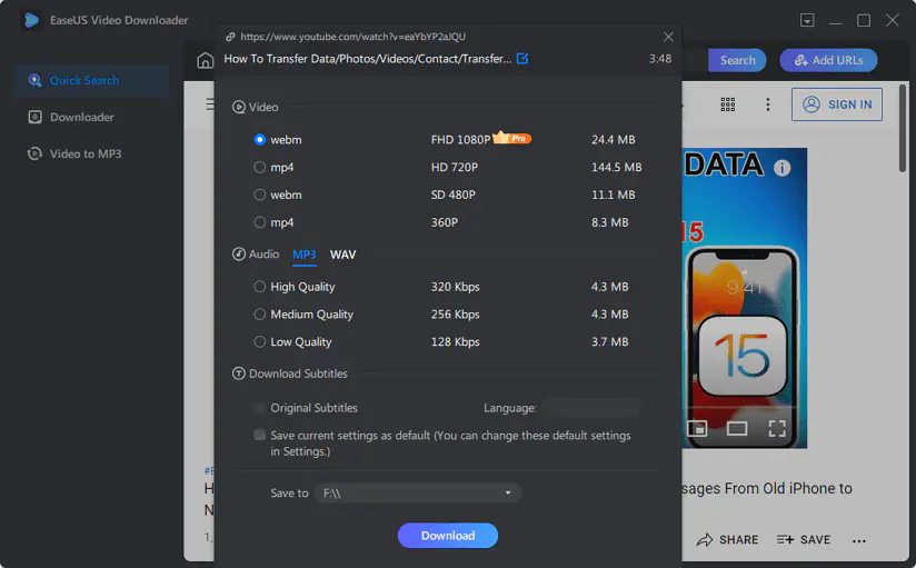 Limited time get Video Download Tool EaseUS Video Downloader for free[Windows][$39.99 -> Free]