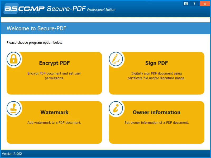 Get ASCOMP Secure-PDF Professional V2.010 Lifetime license for free[Windows][$19.95 -> Free]